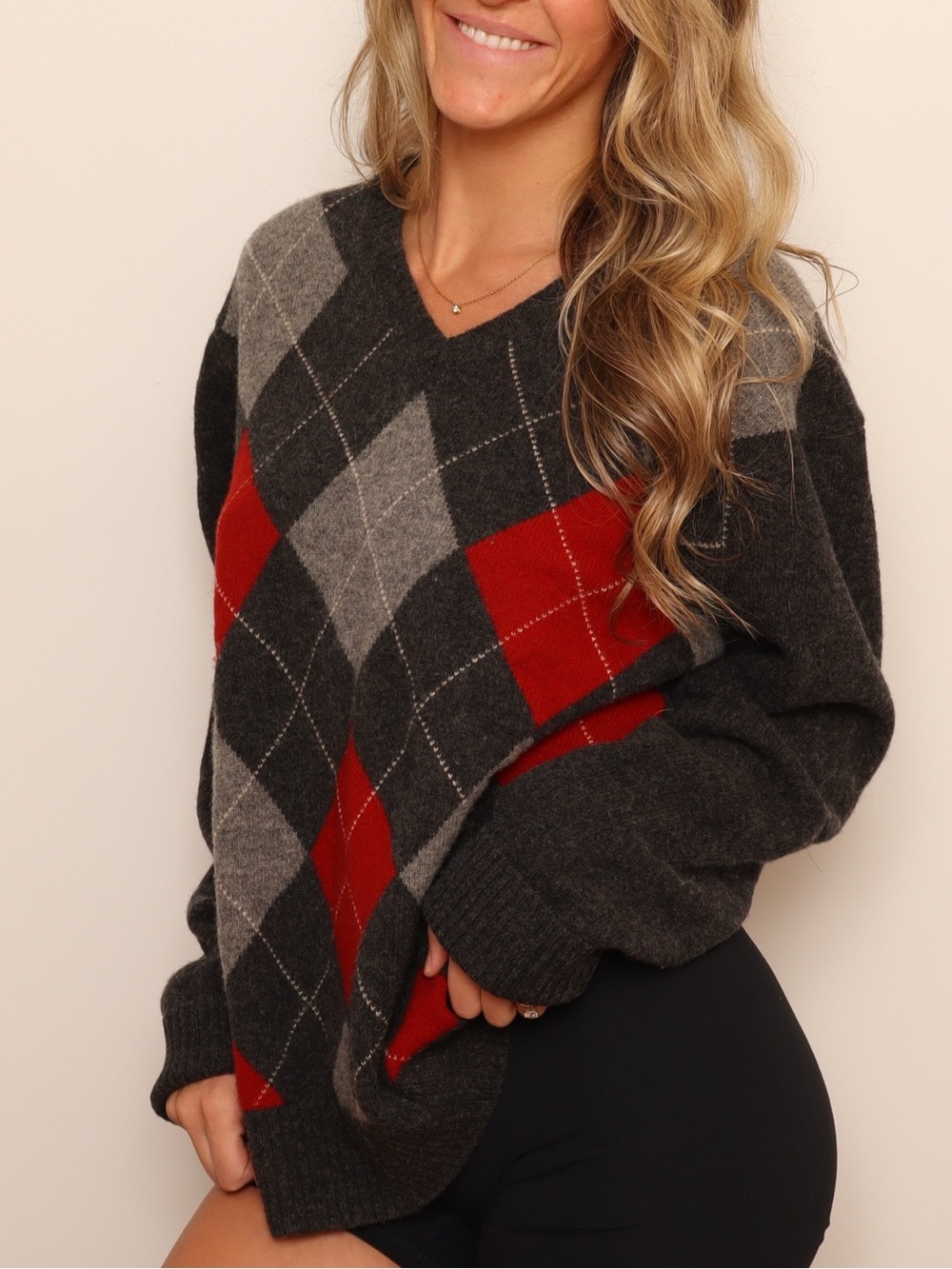 J.Crew 100% Lambswool Argyle V Neck Grandpa Sweater